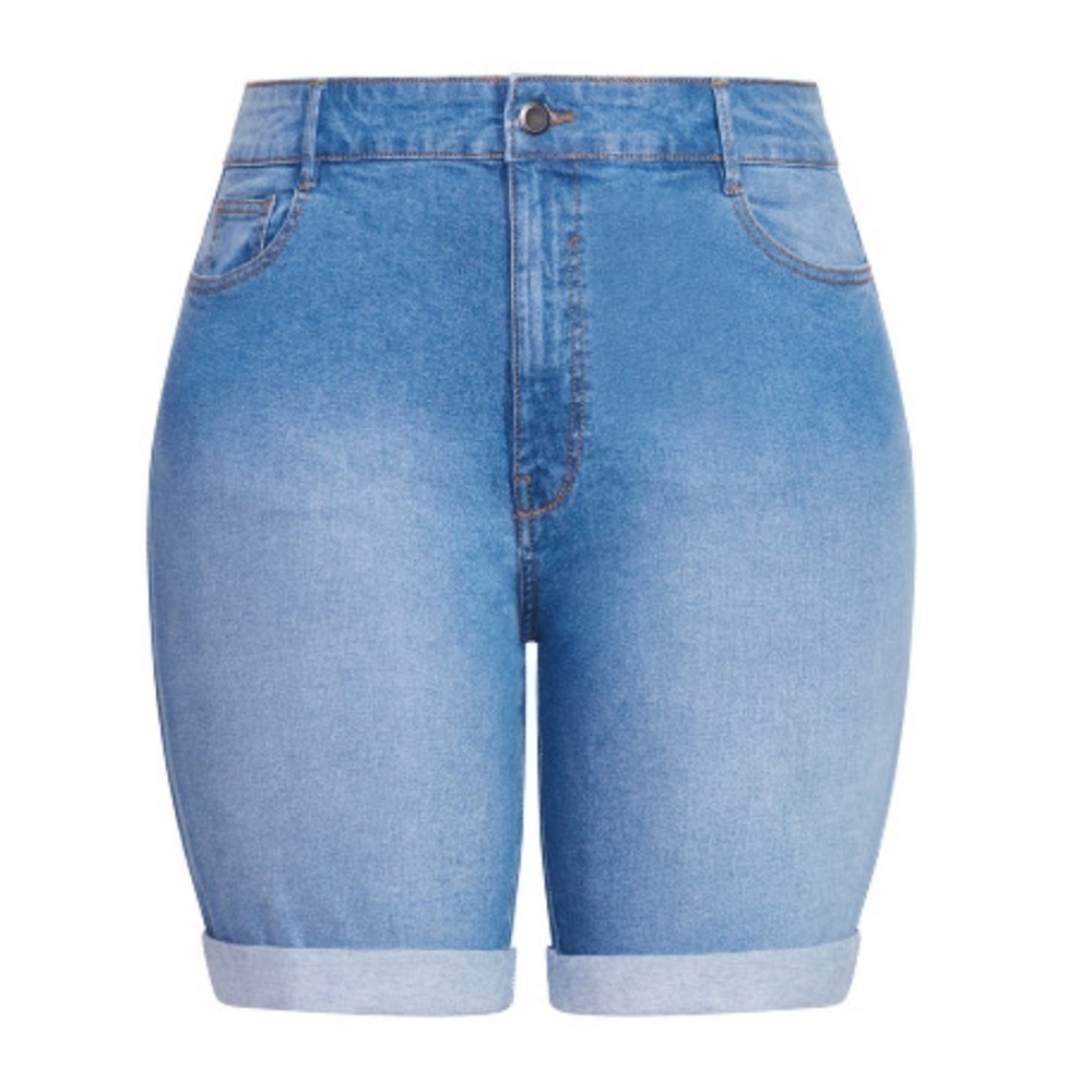 EVANS 24W High Rise Bermuda Turn Up Cuff Denim Shorts BB07.10 - Picture 2 of 6